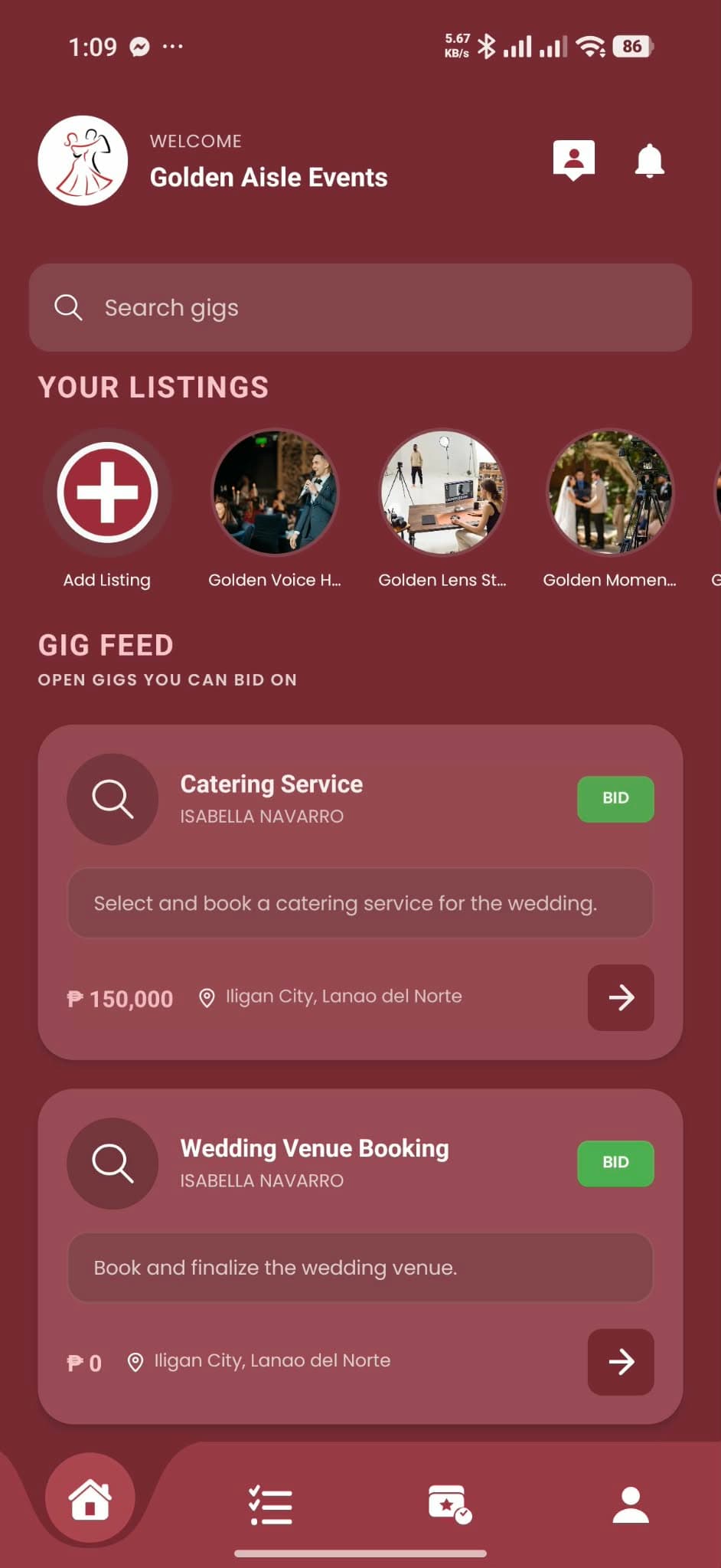 Red Carpet - Vendor gig feed